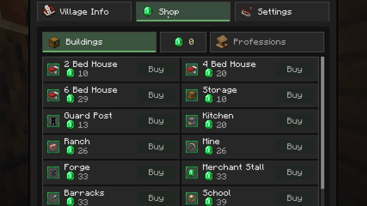The Mayor's shop, selling building tokens for emeralds